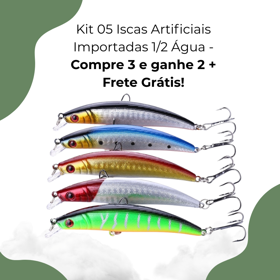 Kit 05 Iscas Artificiais Importadas 1/2 Água - Compre 3 e ganhe 2