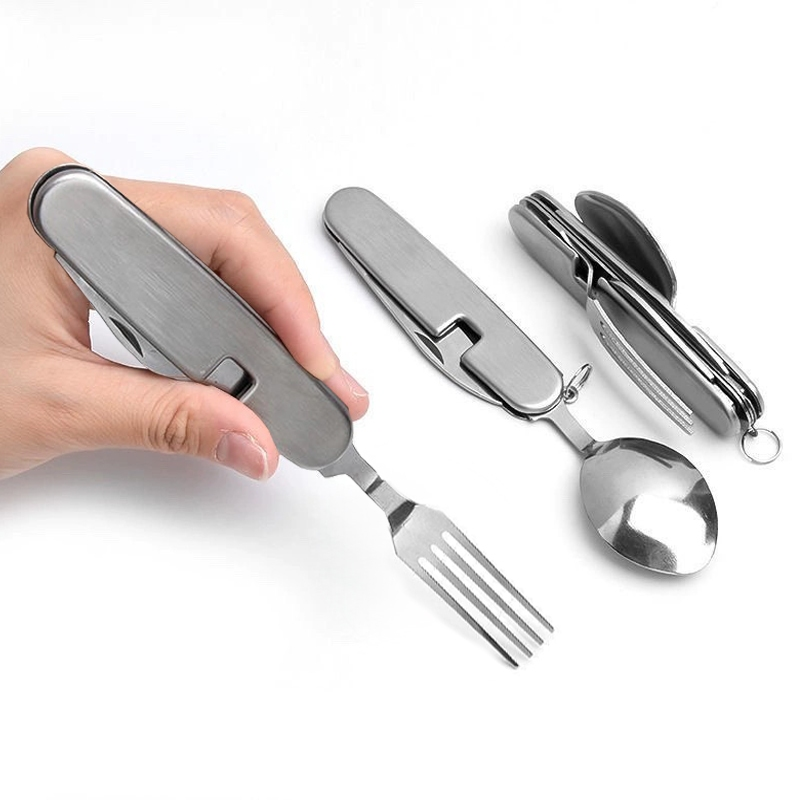 Kit Mini Talheres Dobráveis Camping Faca Garfo Colher Canivete