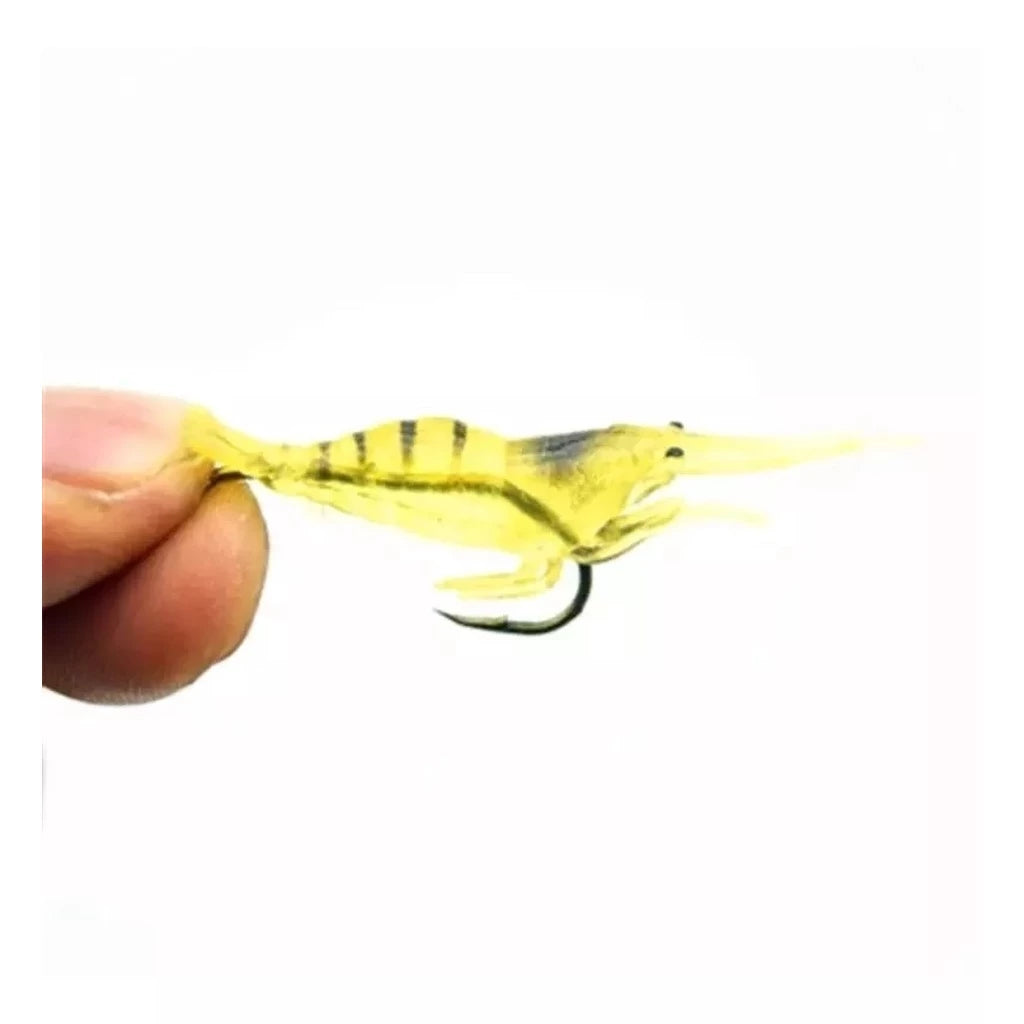 Kit Com 10 Iscas Artificiais Camarão Aromatizado De Silicone Com Anzol de 4 cms e 1,2 gramas Tucunaré Traíra Curvina Robalo mar Rio