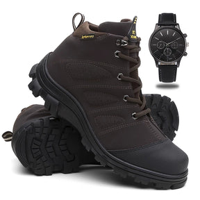 Coturno Masculino Adventure Bota Trilha + Relógio De Ponteiro