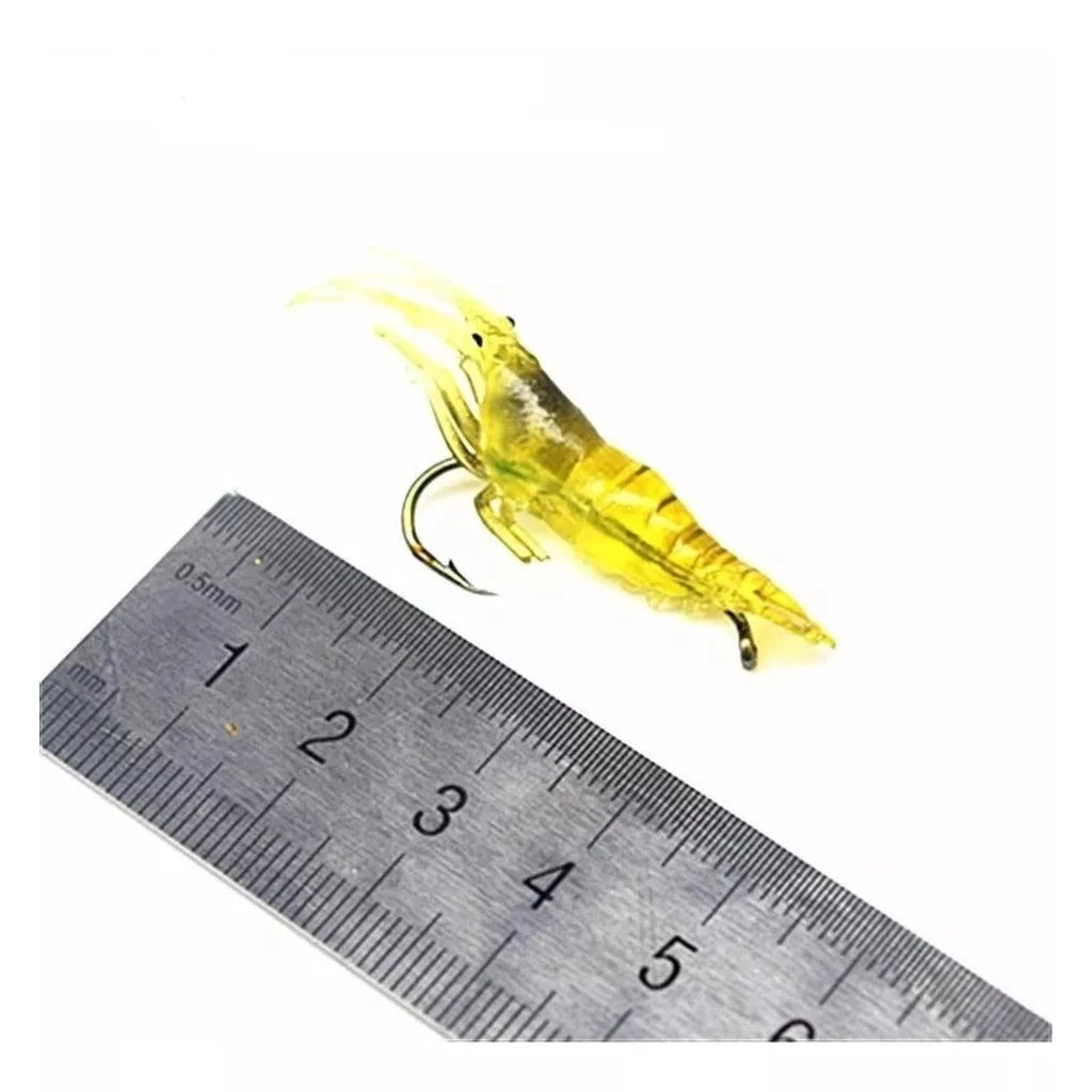 Kit Com 10 Iscas Artificiais Camarão Aromatizado De Silicone Com Anzol de 4 cms e 1,2 gramas Tucunaré Traíra Curvina Robalo mar Rio