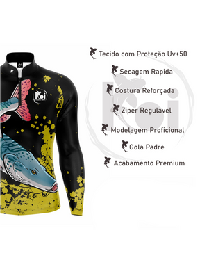 Camiseta Camisa Blusa Pesca Básica Com Proteção Solar Azul