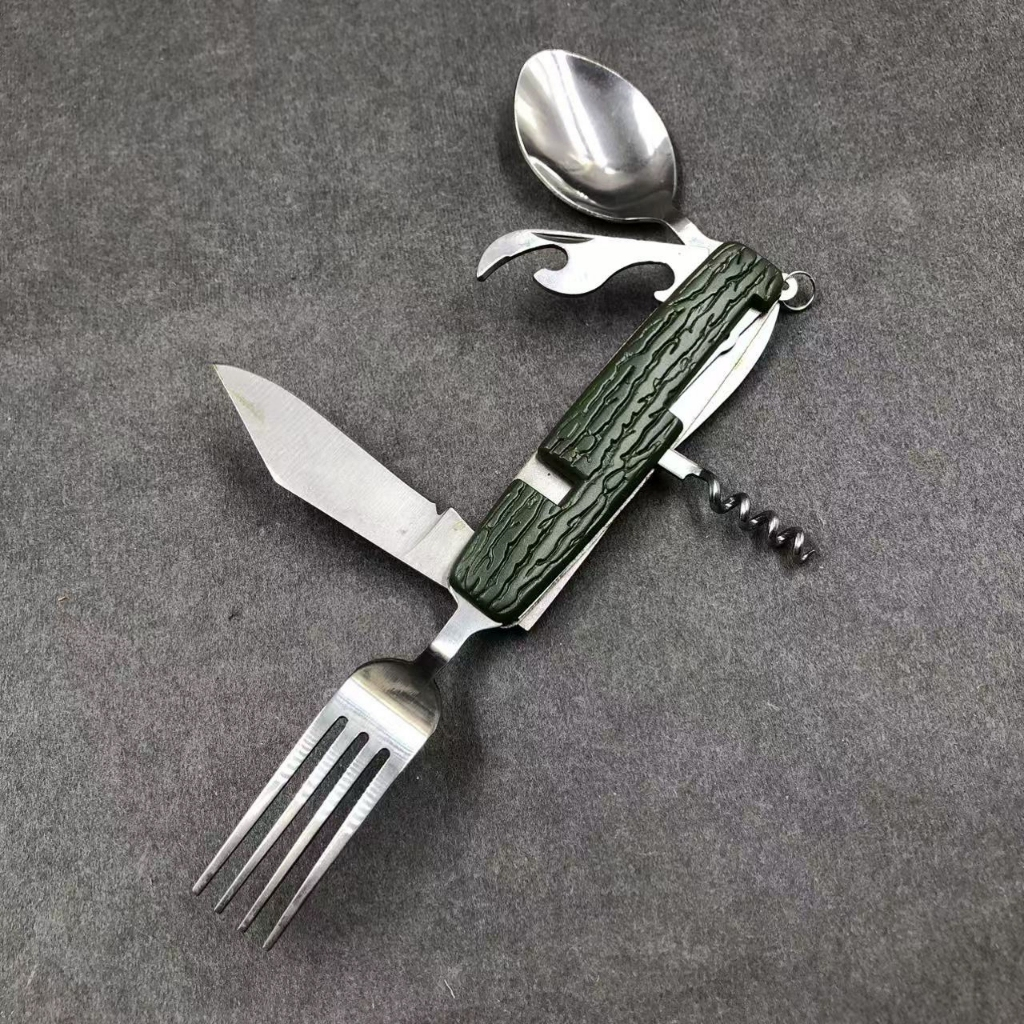 Kit Mini Talheres Dobráveis Camping Faca Garfo Colher Canivete