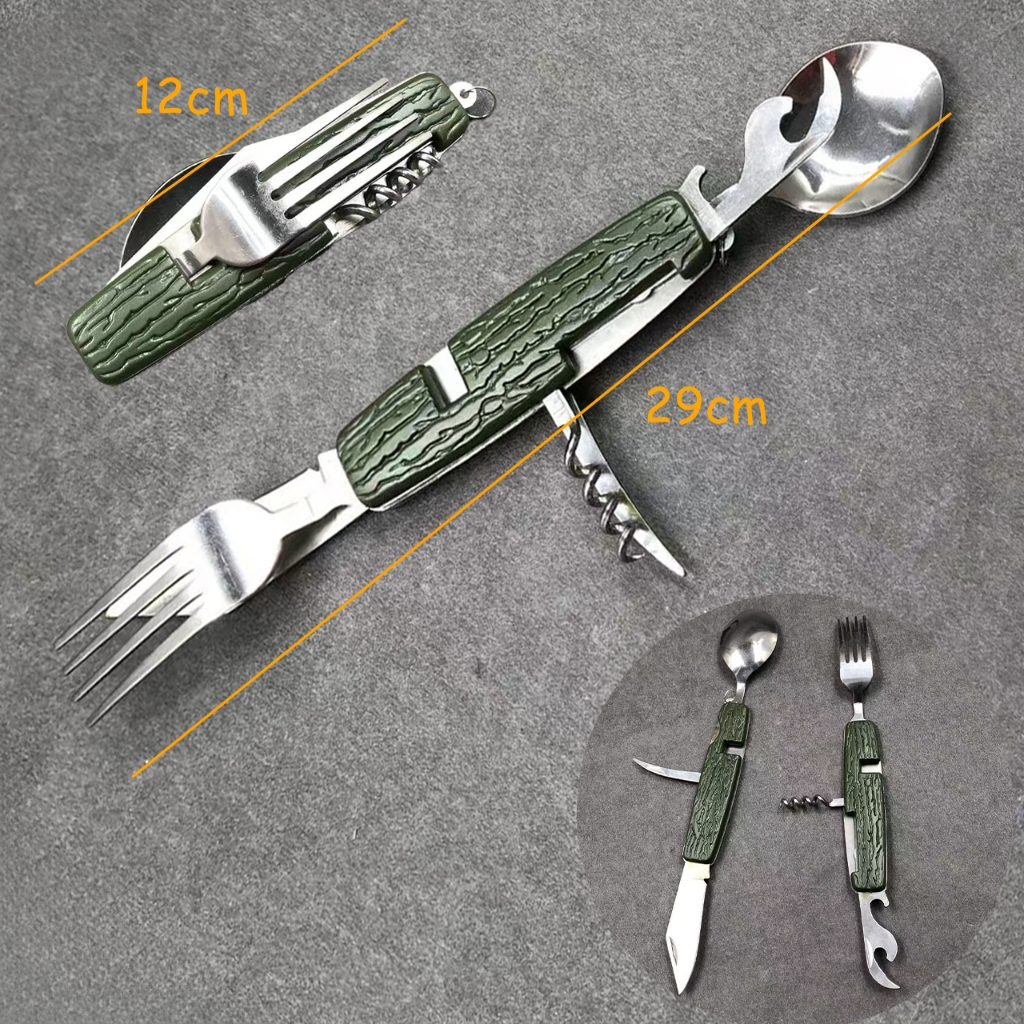 Kit Mini Talheres Dobráveis Camping Faca Garfo Colher Canivete