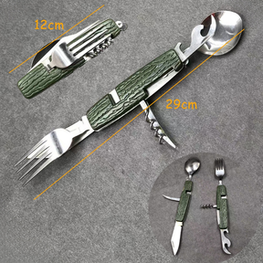 Kit Mini Talheres Dobráveis Camping Faca Garfo Colher Canivete