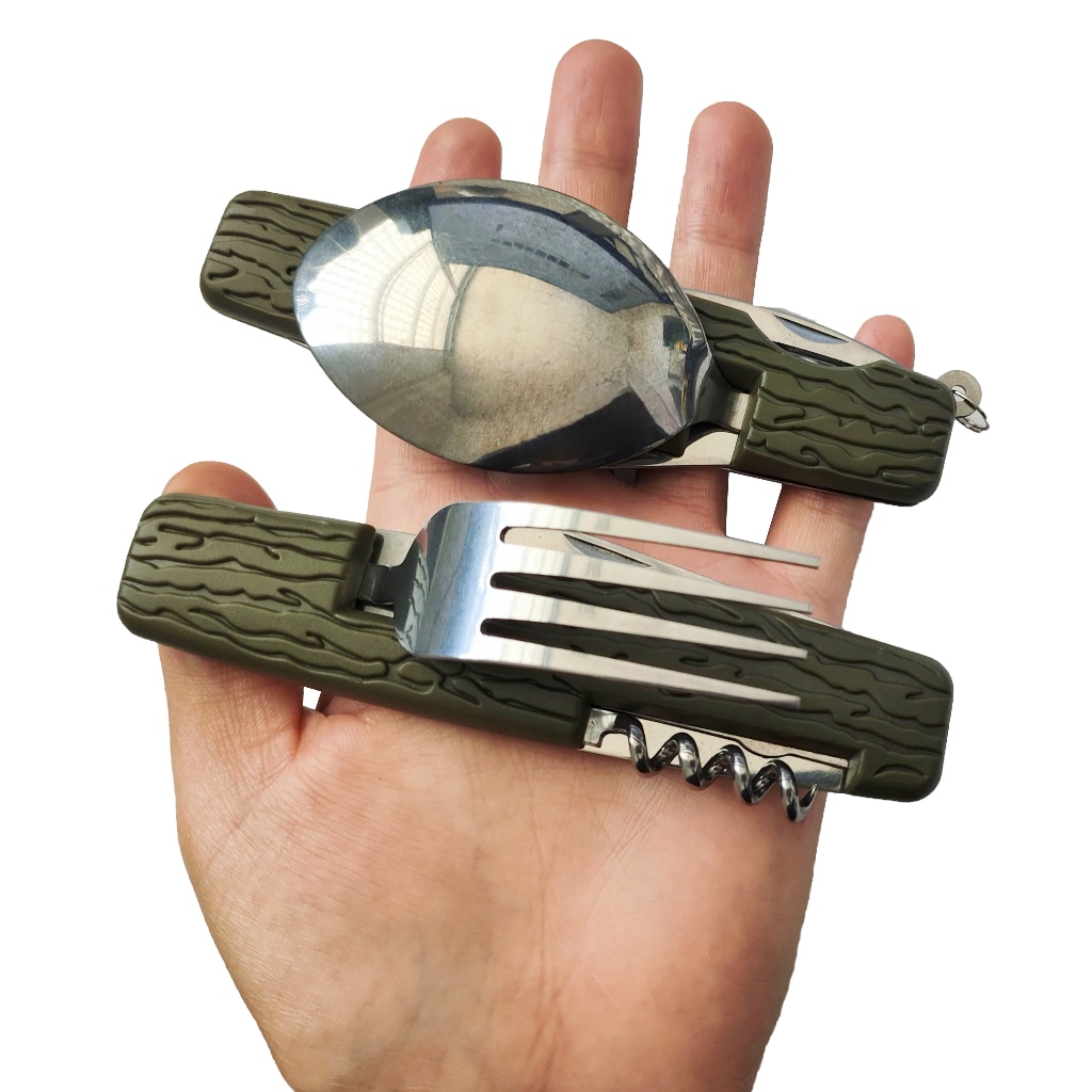 Kit Mini Talheres Dobráveis Camping Faca Garfo Colher Canivete