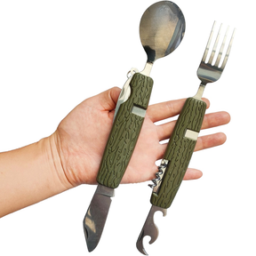 Kit Mini Talheres Dobráveis Camping Faca Garfo Colher Canivete