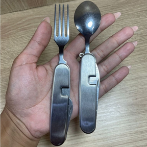 Kit Mini Talheres Dobráveis Camping Faca Garfo Colher Canivete