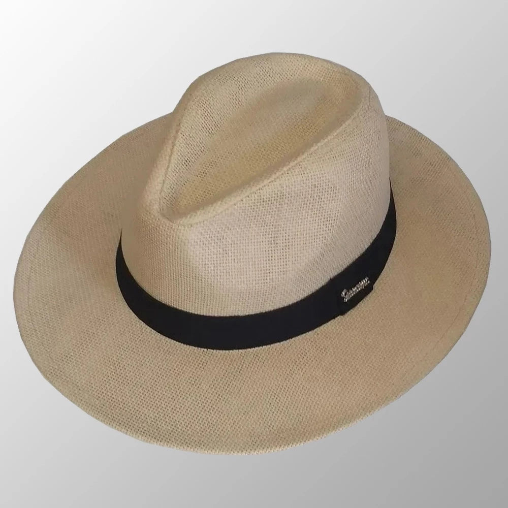 Chapéu Estilo Panamá Palha Shantung Faixa Preta Alta Qualidade Chapelaria Vintage