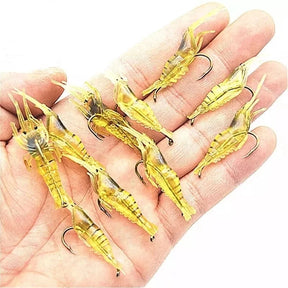 Kit Com 10 Iscas Artificiais Camarão Aromatizado De Silicone Com Anzol de 4 cms e 1,2 gramas Tucunaré Traíra Curvina Robalo mar Rio