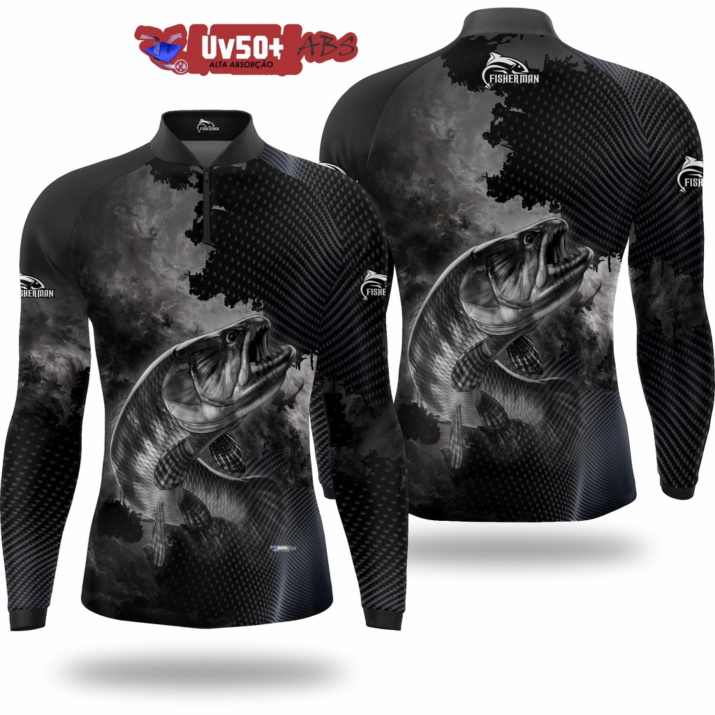 Camisa de Pesca UV50+ Estampa Traíra Preta – Conforto e Proteção