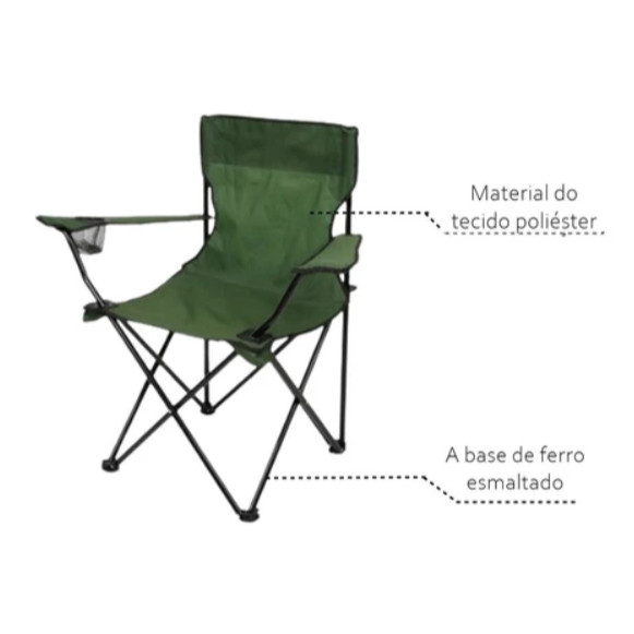 Cadeira Dobrável Com Porta Copos Pesca Praia Acampamento com Bolsa