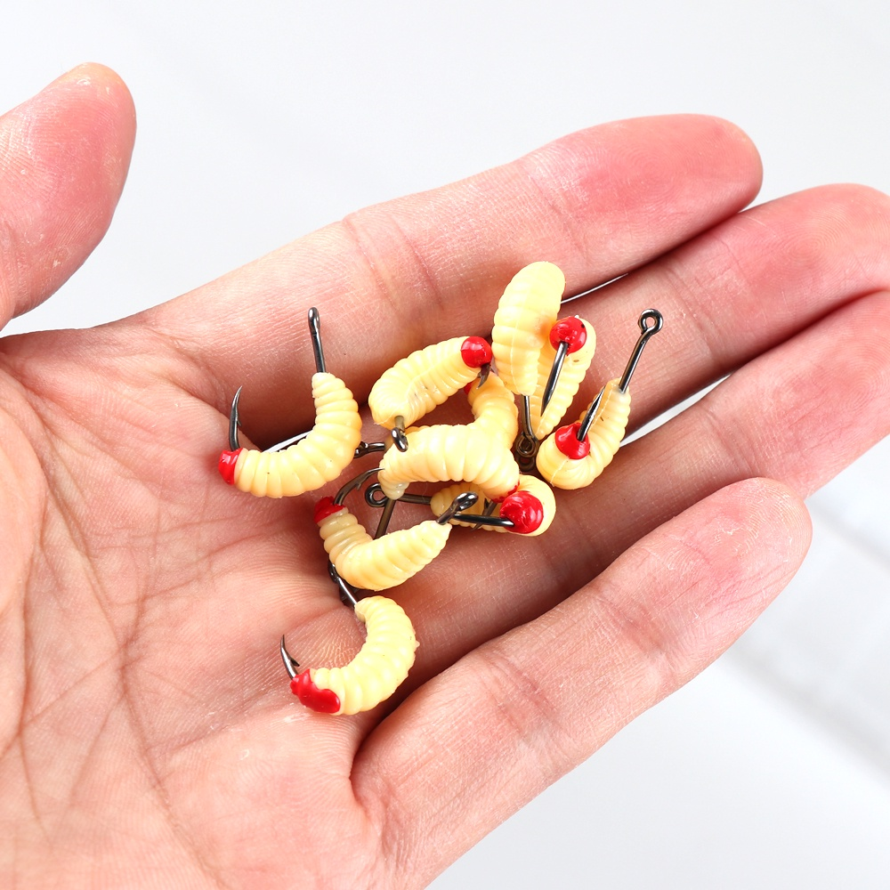 10pcs Iscas Macias De Pesca 2cm/0.4g Com Anzol De Minhocas Plásticas Camarão